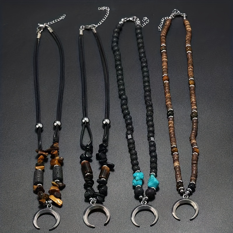 Boho Beaded Coconut Shell Vintage Alloy Necklace for Men